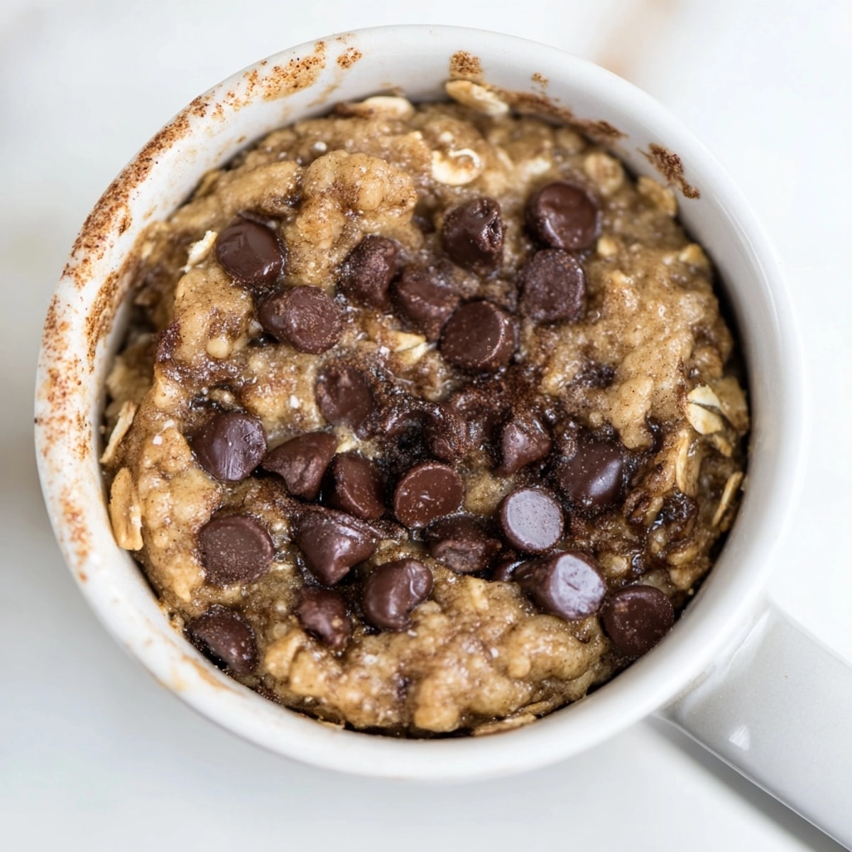 Warm, gooey oatmeal chocolate chip mug cookie recipe, perfect for late-night cravings.