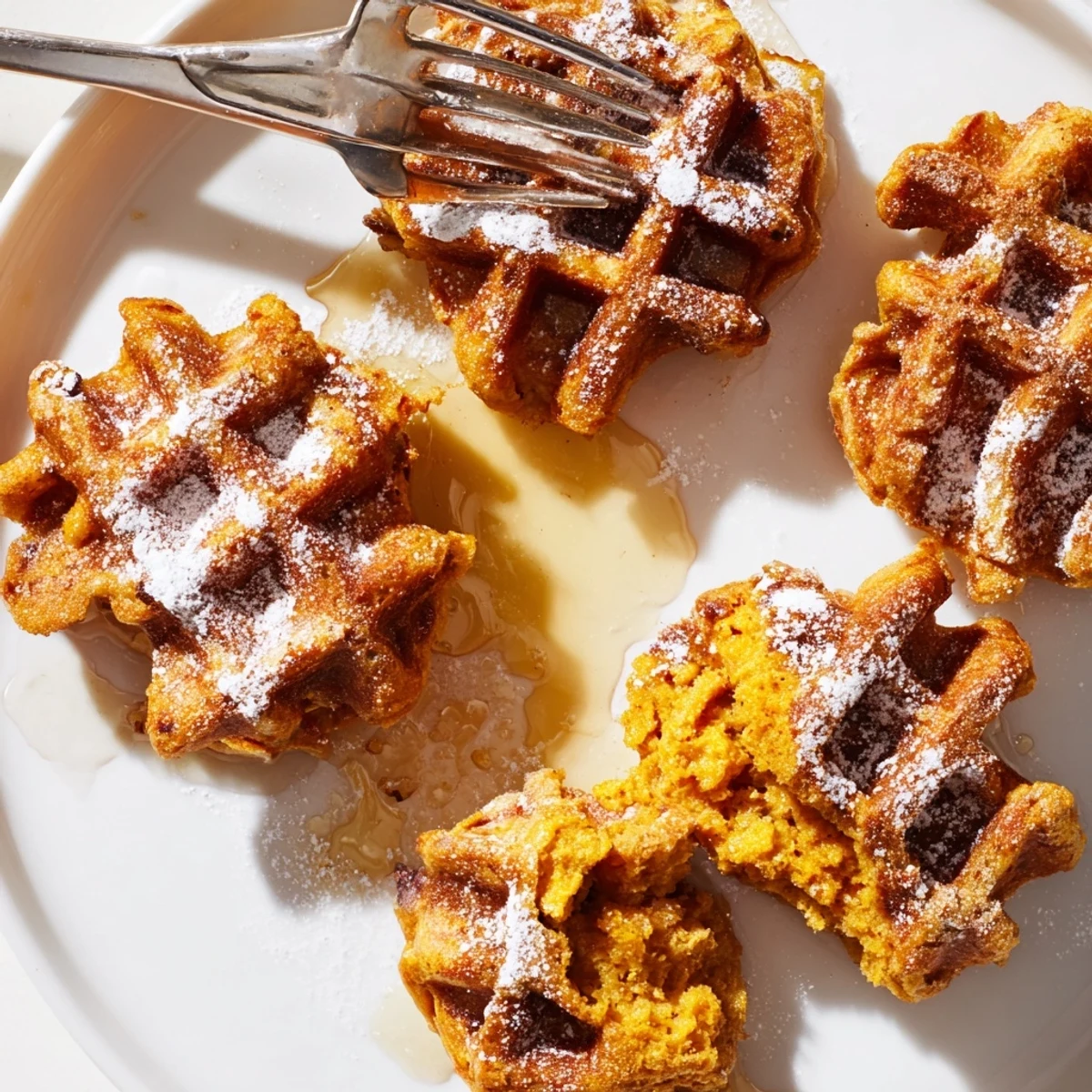 Soft pumpkin muffin waffle bites, perfect for cozy autumn breakfasts or snacks.  