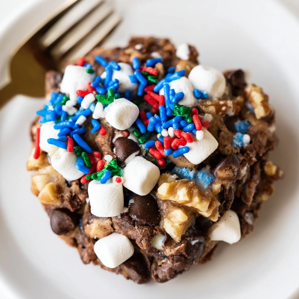 Decadent Loaded Rocky Road Hanukkah Christmas Cookies topped with sprinkles and chocolate chips.  