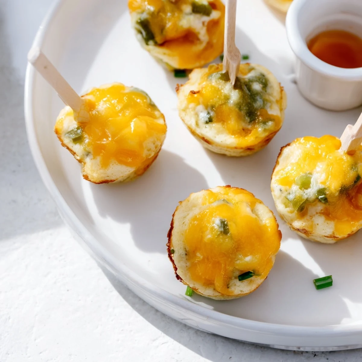 Cheddar Jalapeño pancake muffin pops on sticks, bursting with cheesy, spicy flavors.