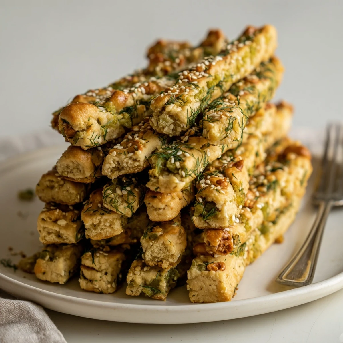 Savory Dill Pickle Pretzel Cookie Sticks with crunchy pretzel pieces, perfect for snacking.  
