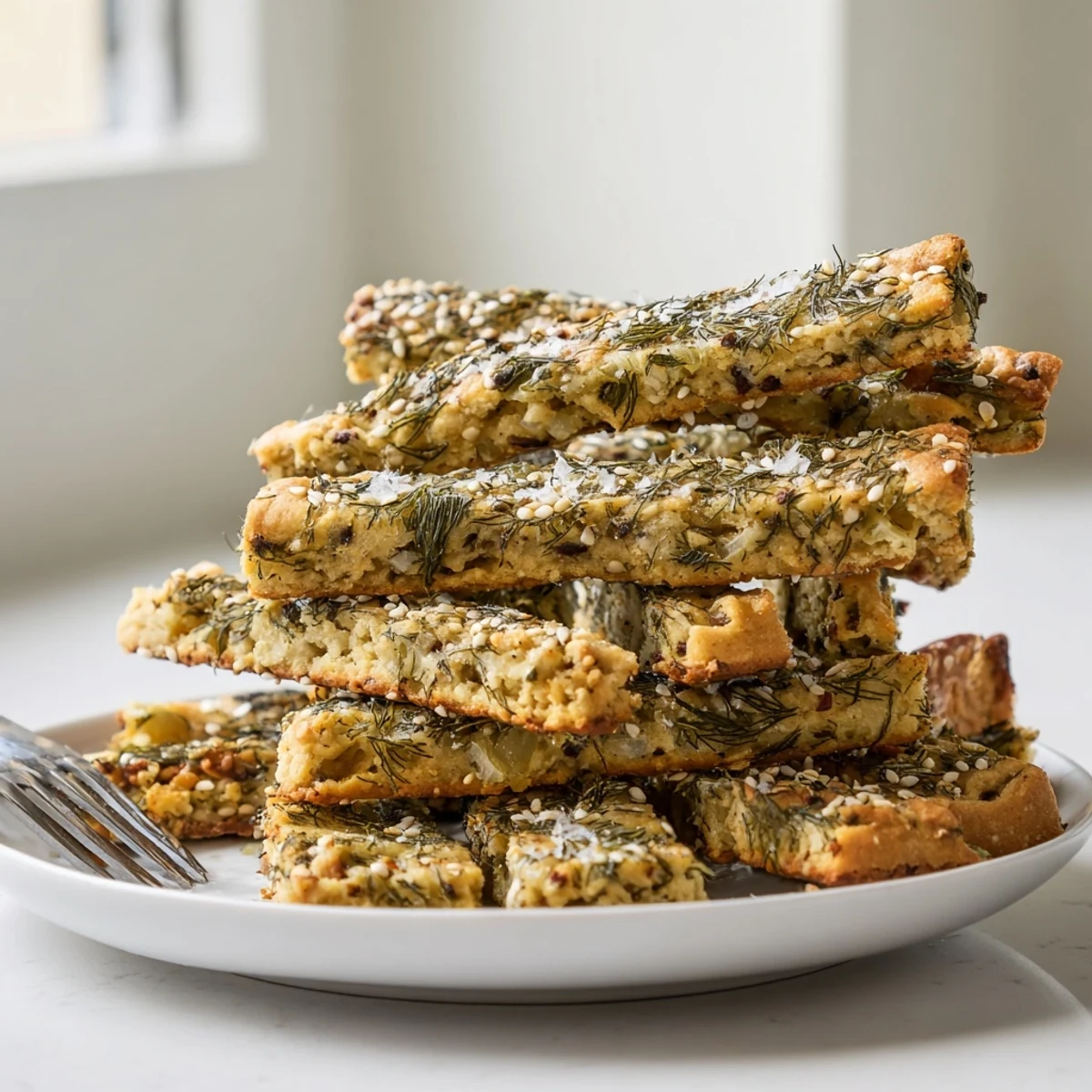 Unique Dill Pickle Pretzel Cookie Sticks showcasing golden edges and vibrant pickle bits.
