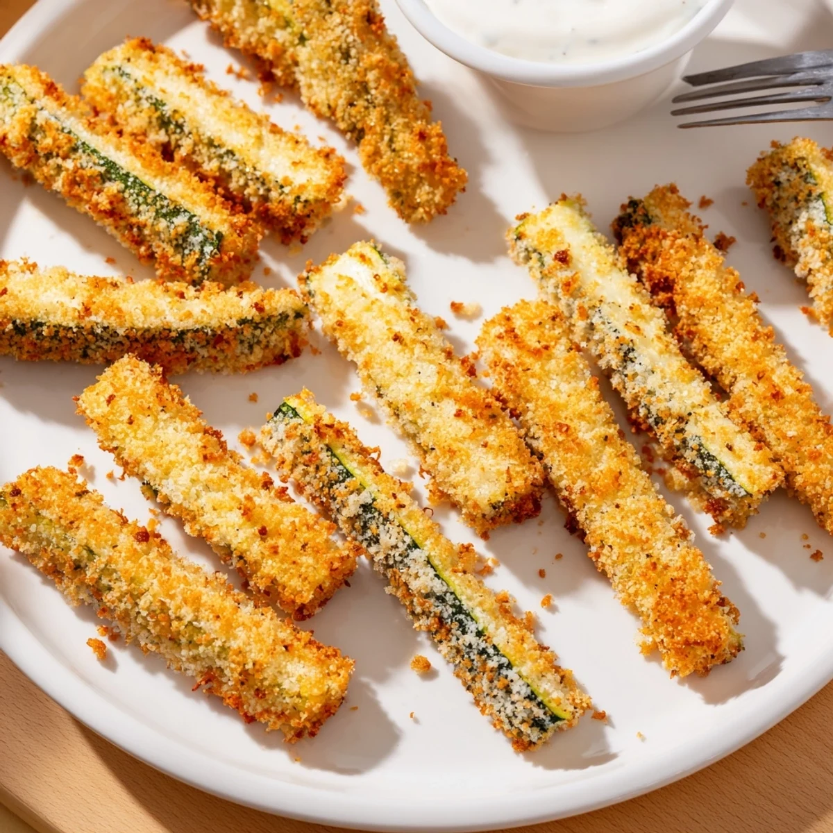 Deliciously seasoned air fryer zucchini fries, ideal for dipping in marinara sauce.
