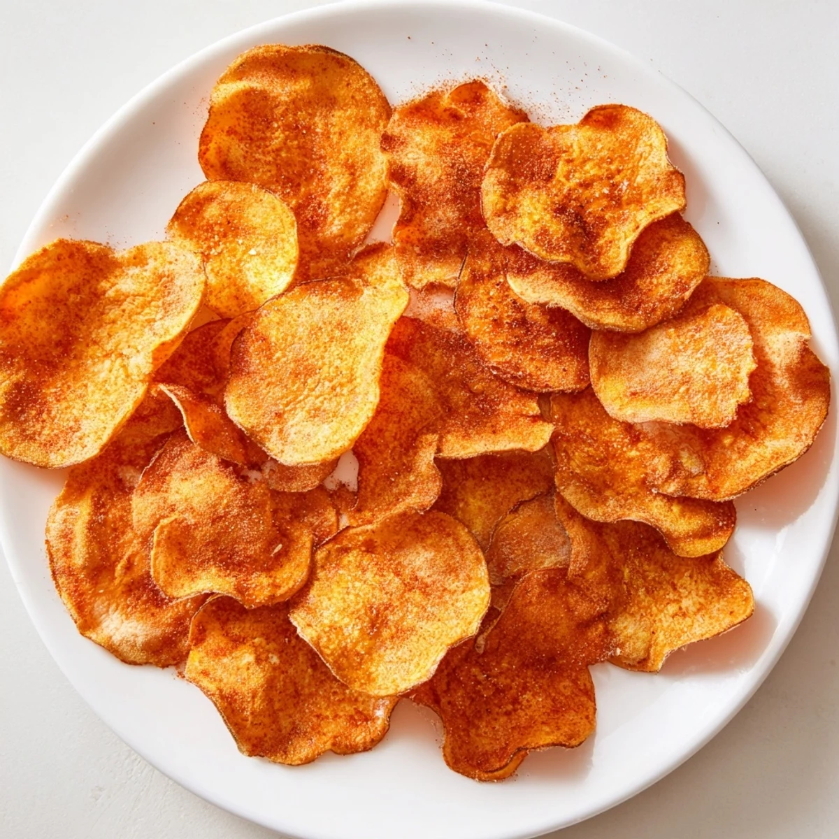 Thin and crispy air fryer sweet potato chips, perfect for a healthy snack.  