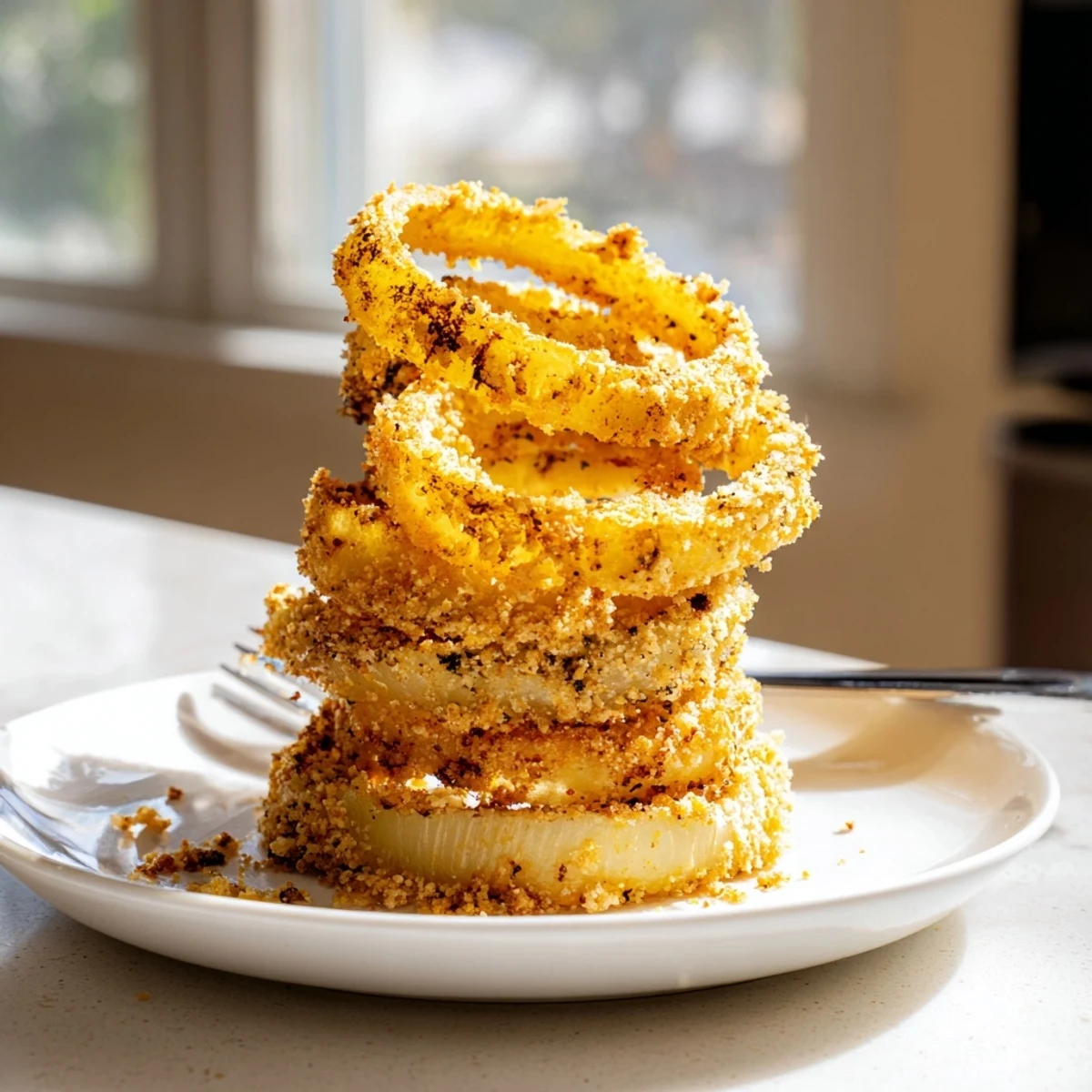 Savory air fryer onion rings, a healthier twist on a classic favorite.