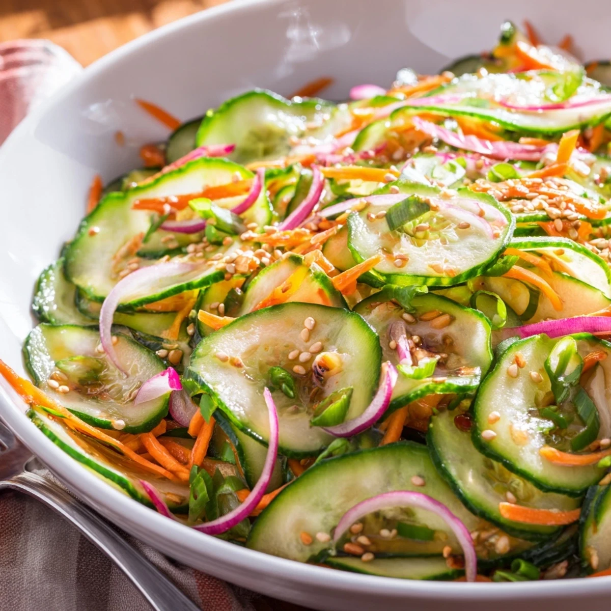 Delicious cucumber salad remix, bursting with flavors and perfect as a light appetizer.