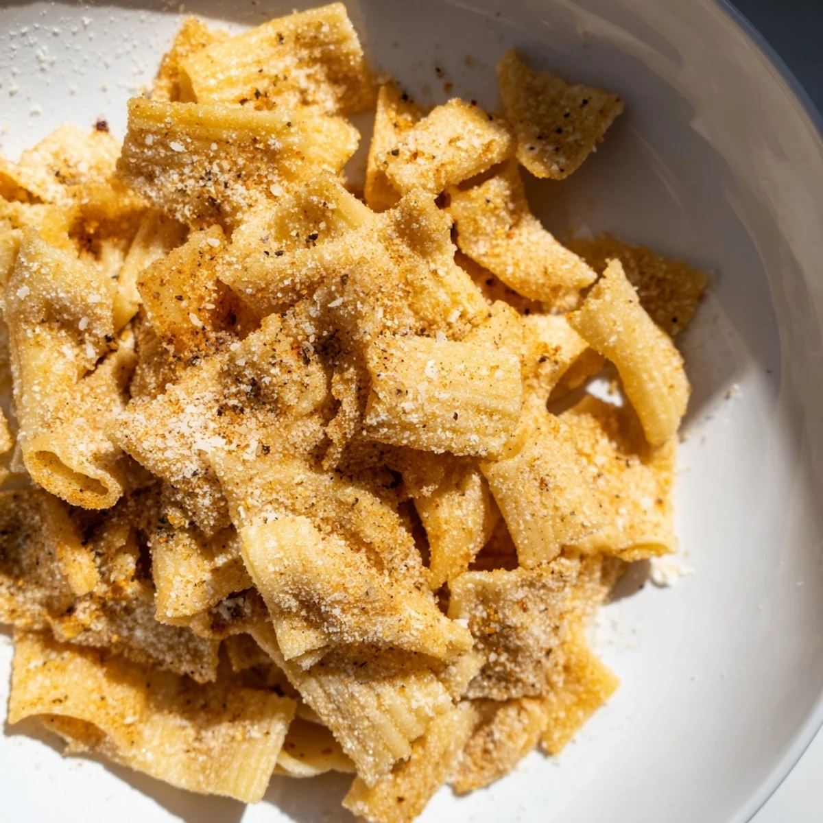 Crispy pasta chips seasoned variety, perfect for dipping in your favorite sauce.