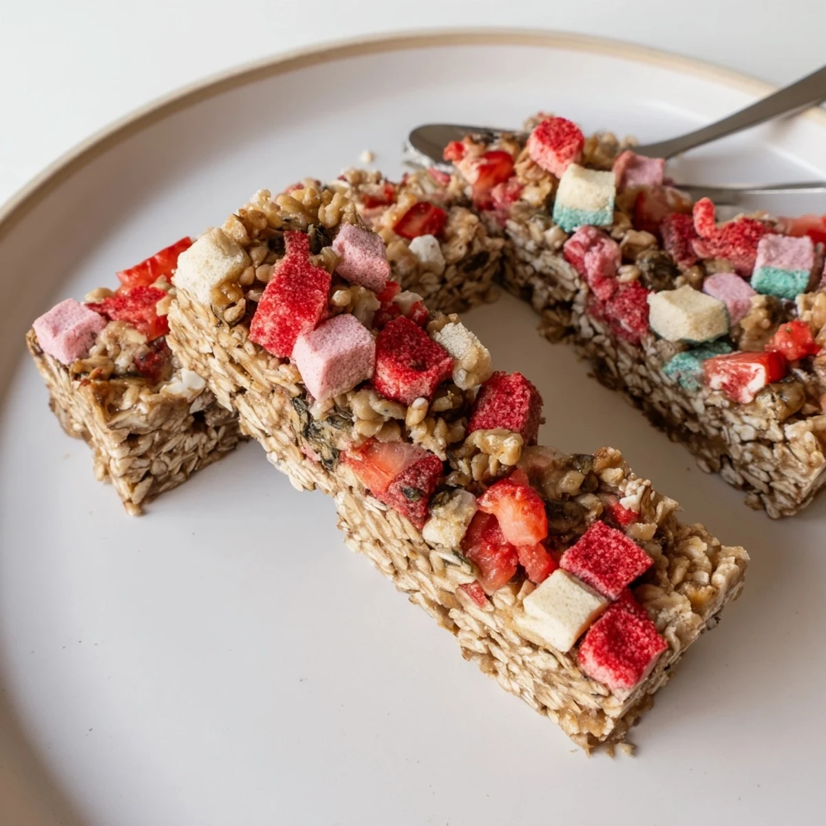 Delicious DIY snack bars, featuring a chewy oat base and colorful toppings.