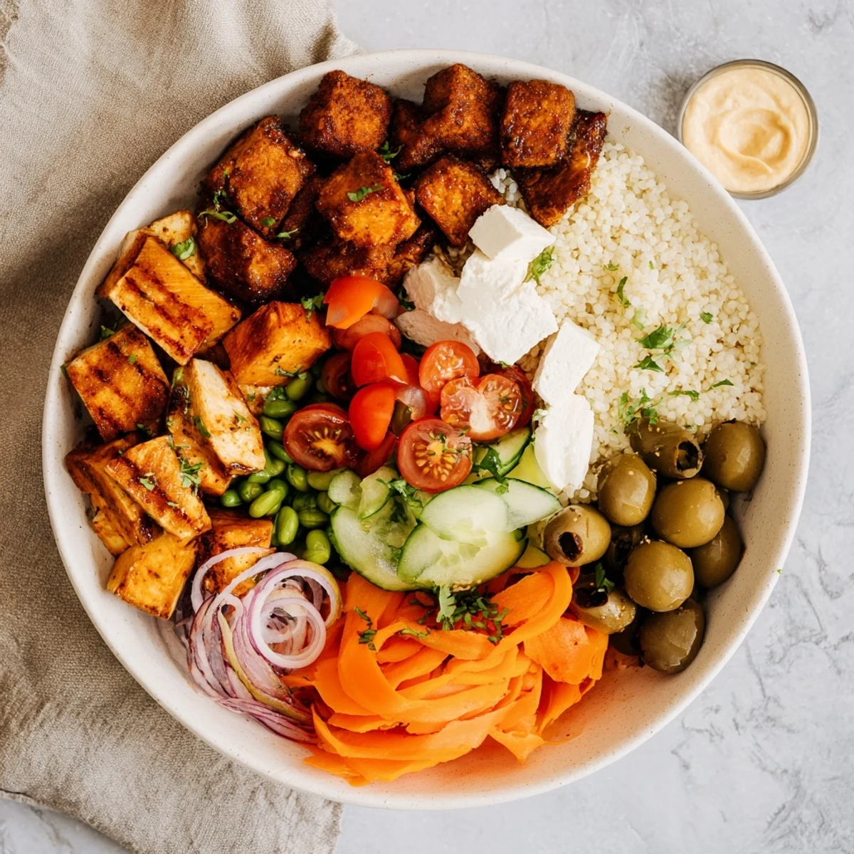 Colorful build-your-own boards and bowls featuring grilled chicken, fresh veggies, and vibrant sauces.  