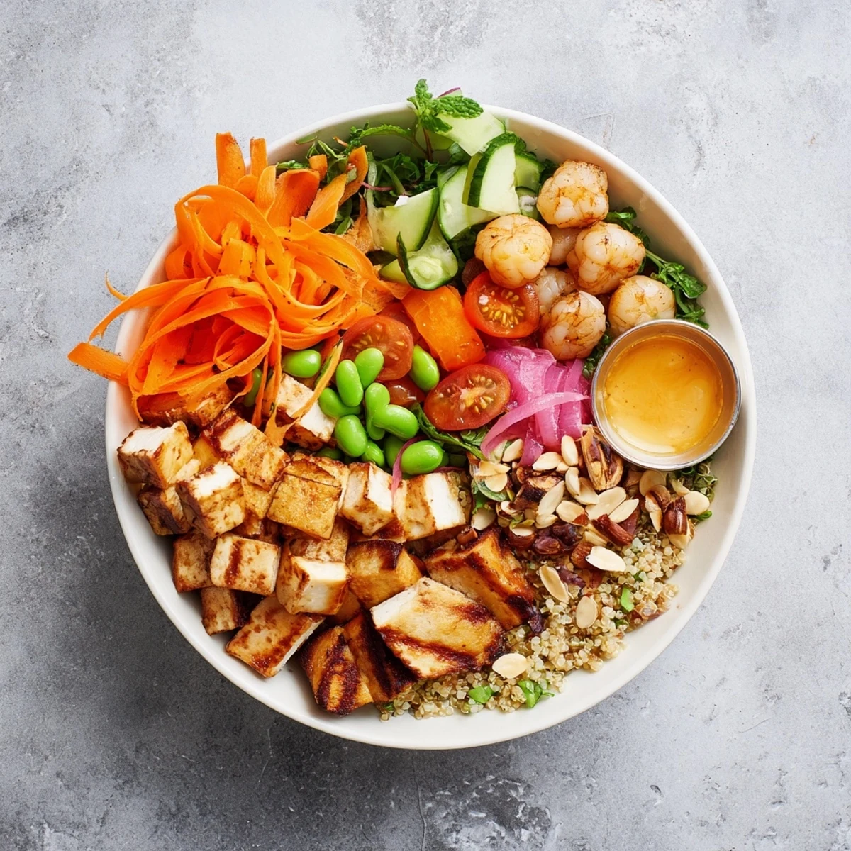 Interactive Plated Meals: a lively spread where guests customize their bowls with delicious toppings.  