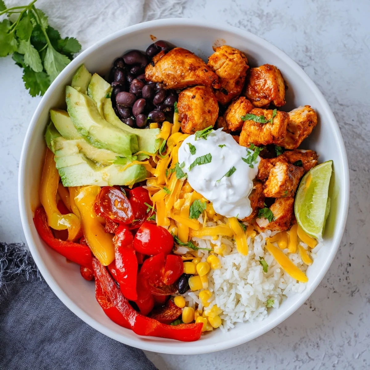 Tempt your taste buds with this view of Sheet Pan Chicken Burrito Bowls, bursting with flavor and easy preparation.