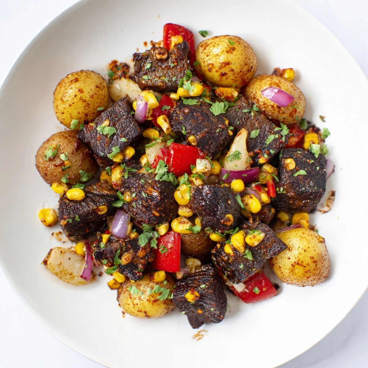 Golden potatoes and juicy steak fill the skillet with this flavorful Southwest Steak & Potato Skillet.