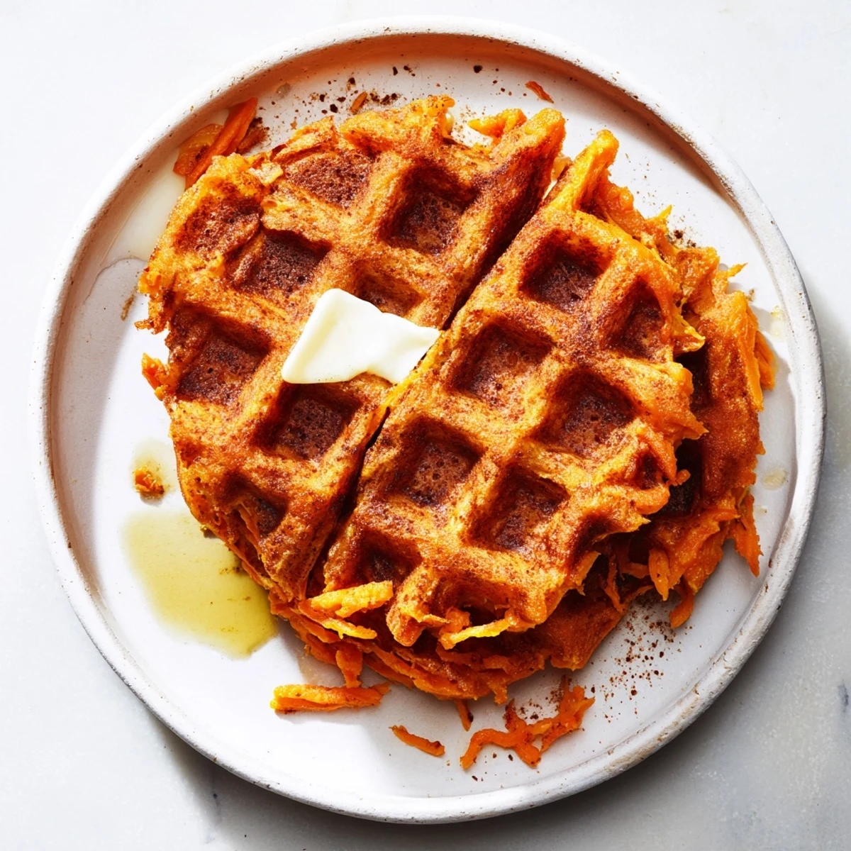 Freshly made sweet potato waffle, a wholesome breakfast with hints of cinnamon, ready to eat.