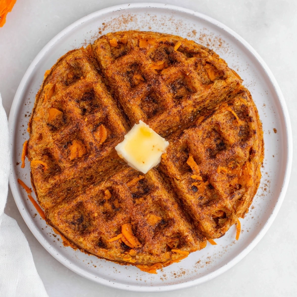 A stack of delicious sweet potato waffles, steaming hot and wonderfully aromatic for breakfast.