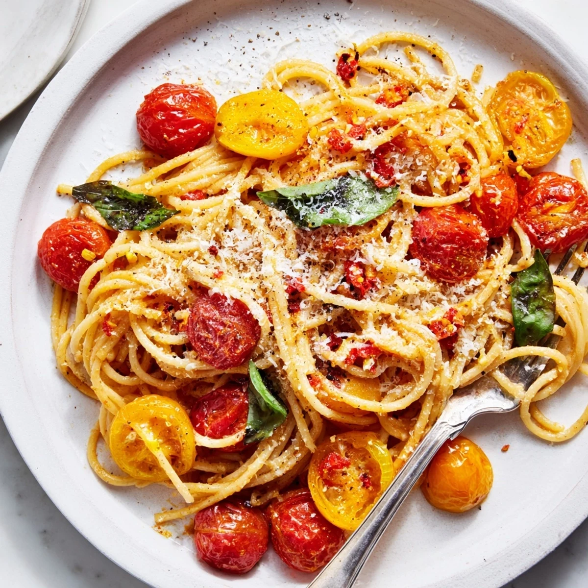 Steaming bowl of Lazy-Girl Pasta, glistening with Parmesan, ready to savor a quick Italian dinner.
