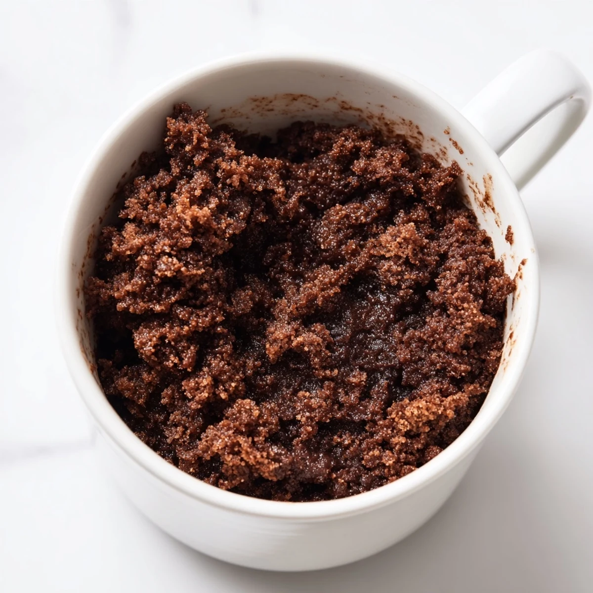 Warm, fluffy microwave mug cake, a quick dessert topped with a dollop of whipped cream.