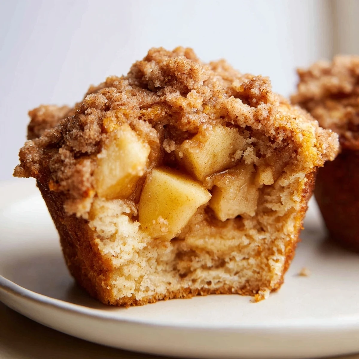 Golden cinnamon apple muffins fresh from the oven, showing delicious apple chunks.