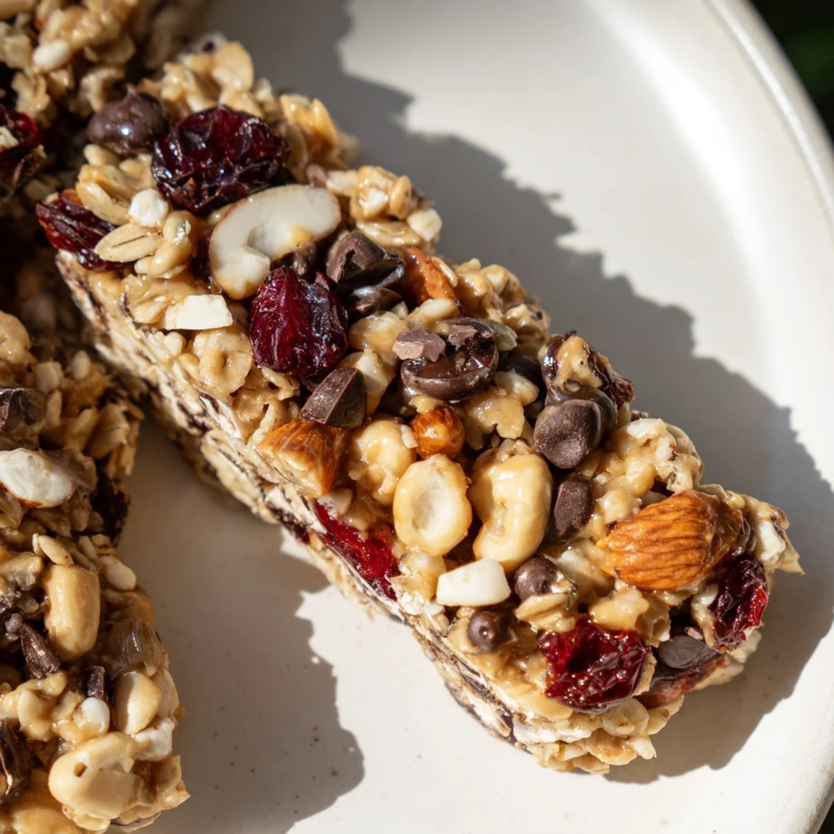 Golden-brown homemade granola bars, chewy and loaded with nuts and seeds, ready to enjoy.