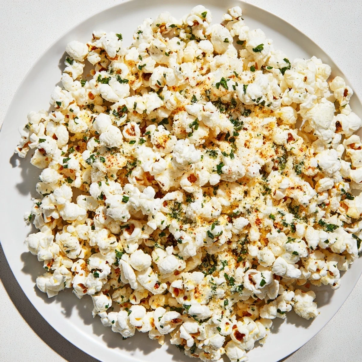 Close-up of freshly seasoned savory popcorn mixes, showcasing various toppings for your enjoyment.