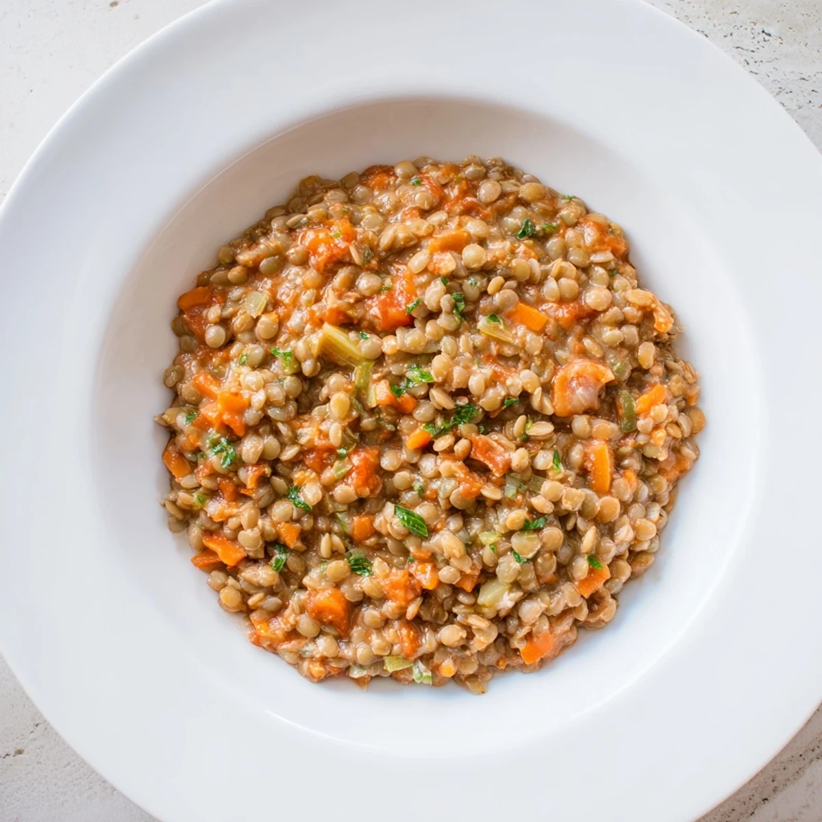 Creamy Tomato Basil Lentil Bolognese, a rich, vibrant vegan dish, served over steaming pasta.