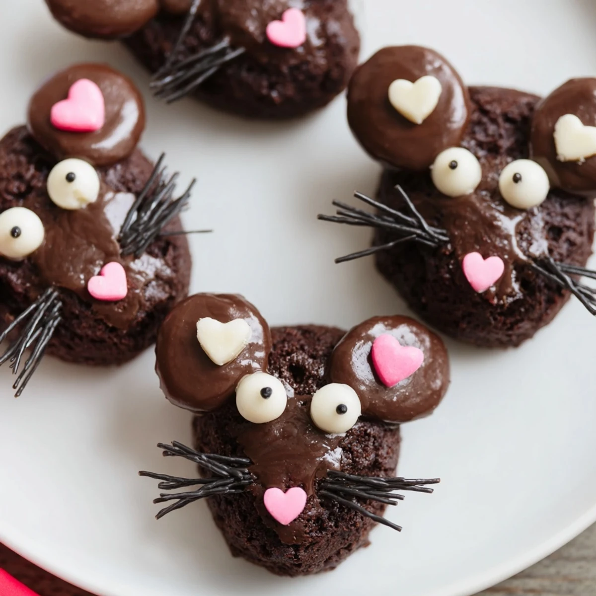 These sweet Silly Rat Cake Brownie Bites present a delightful image of small chocolate rat treats, ready to eat!