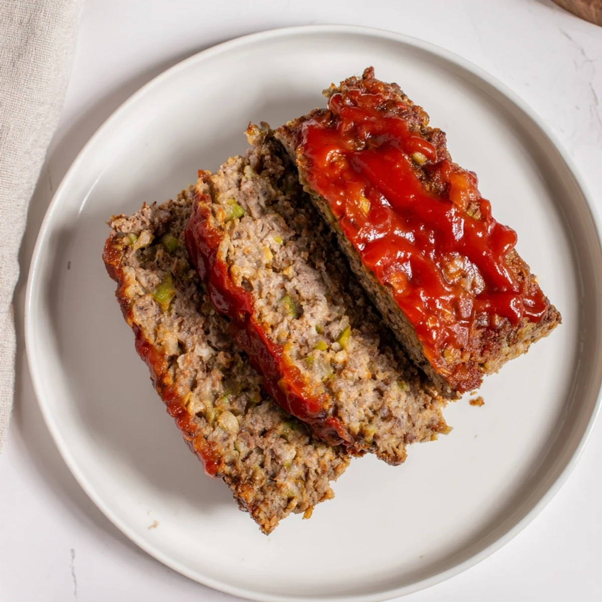 Close-up of a perfectly baked Stove Top Stuffing Meatloaf, showcasing a hearty, savory textured slice.