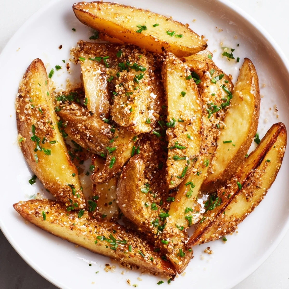 Golden-brown Quick Rosemary Roast Potato Wedges, ready to serve with crispy edges and fresh parsley.
