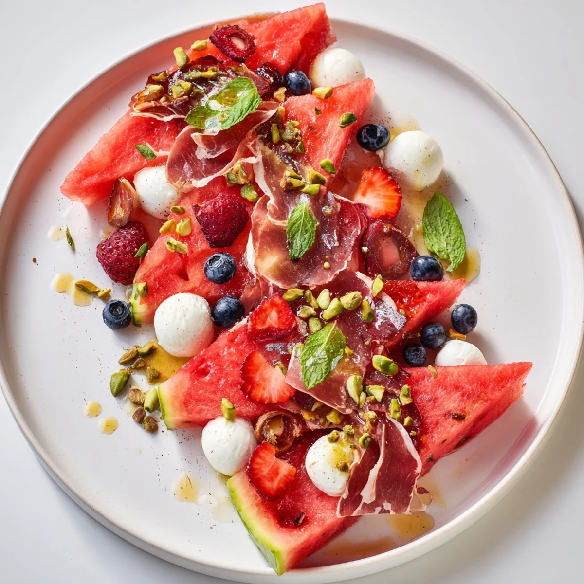 Beautifully arranged Watermelon Slice Charcuterie, showcasing vibrant summer fruits and salty feta cheese.