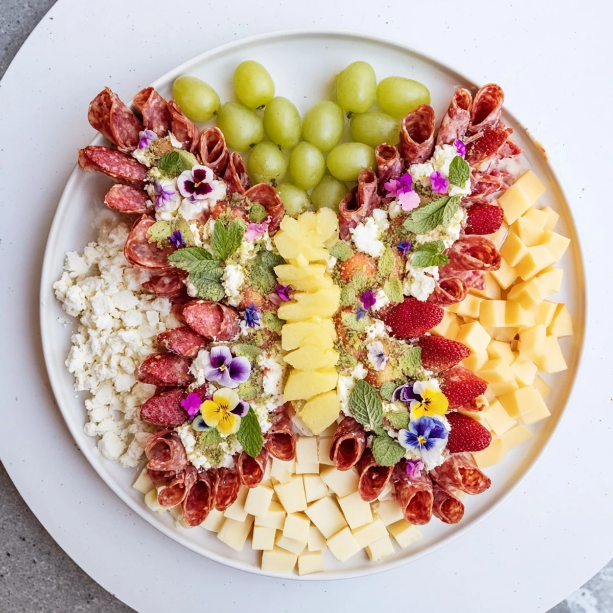 Butterfly Summer Board overflowing with vibrant fruits, cheeses, and charcuterie, ready to devour.
