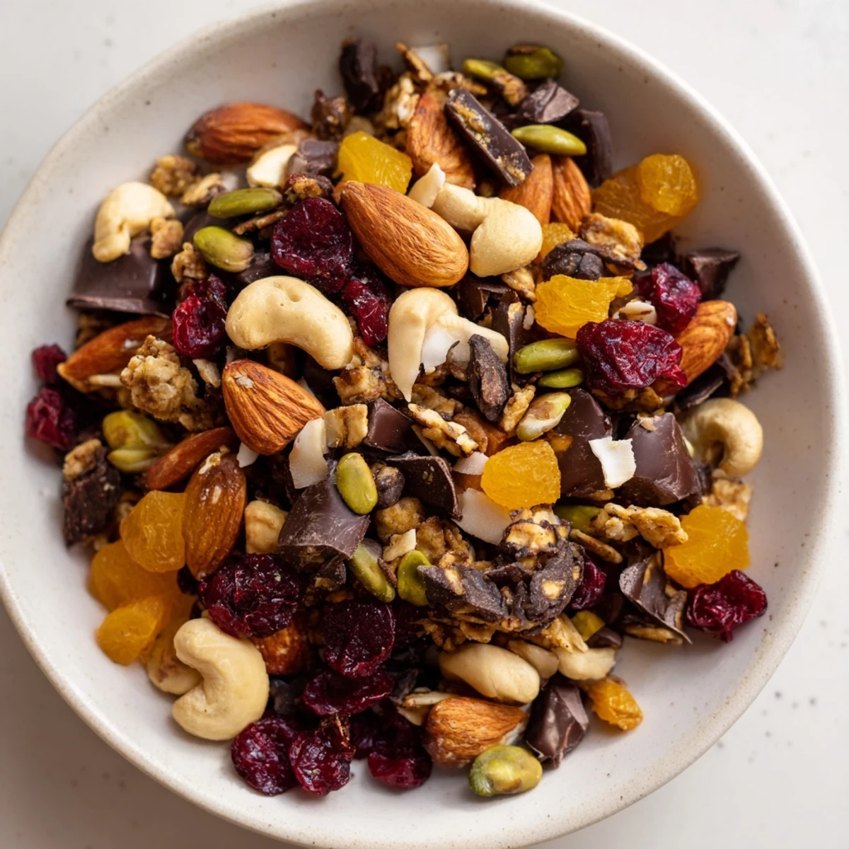 Mountain High Adventure Snack Mix with pistachios and chocolate chunks, a perfect trailside treat.