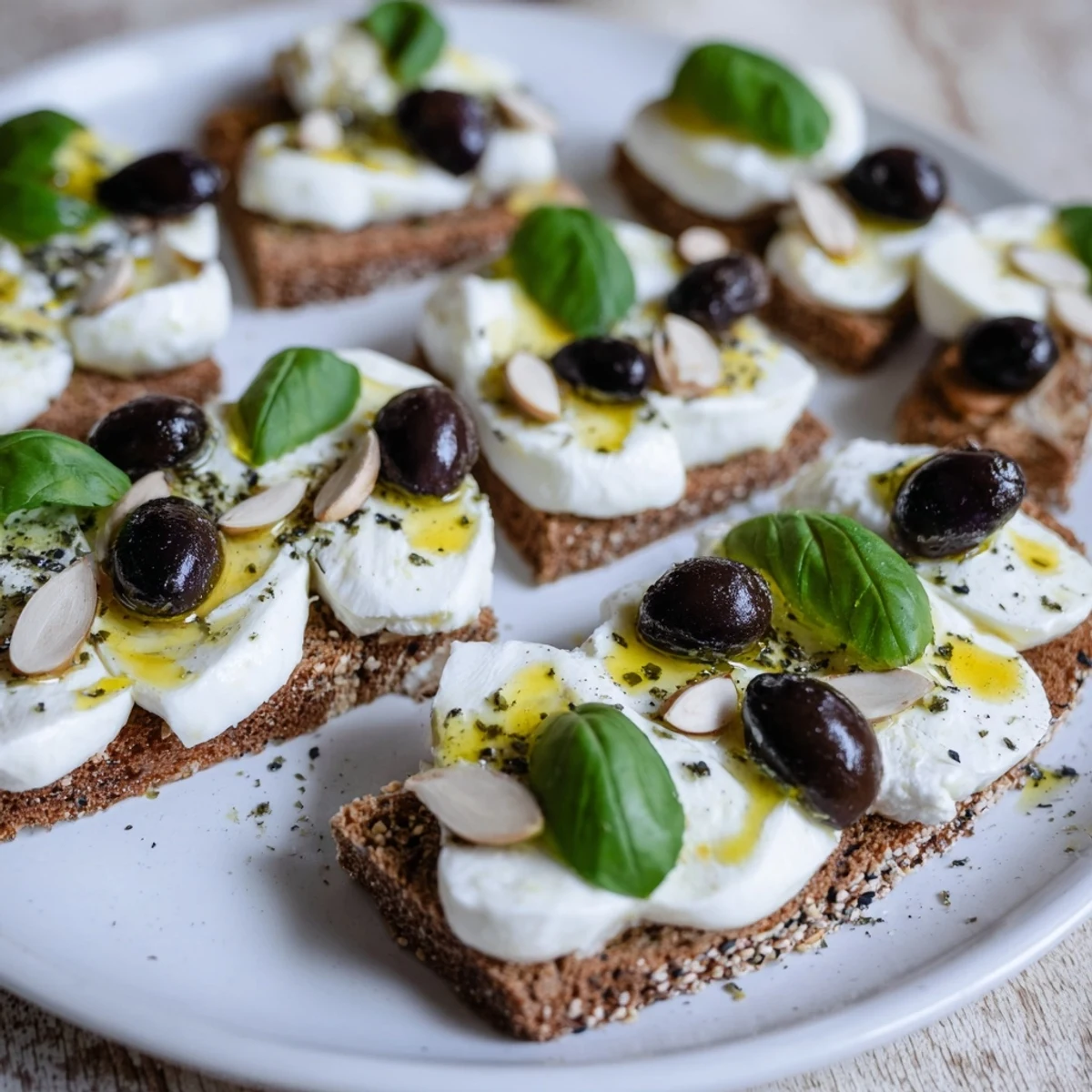 Crisp rye bread and creamy mozzarella star in this sophisticated Black and White Formal Affair platter.