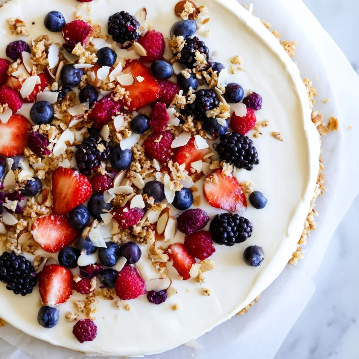Frozen, colorful Berry Yogurt Bark, a healthy mix of yogurt, fruit and delicious toppings.