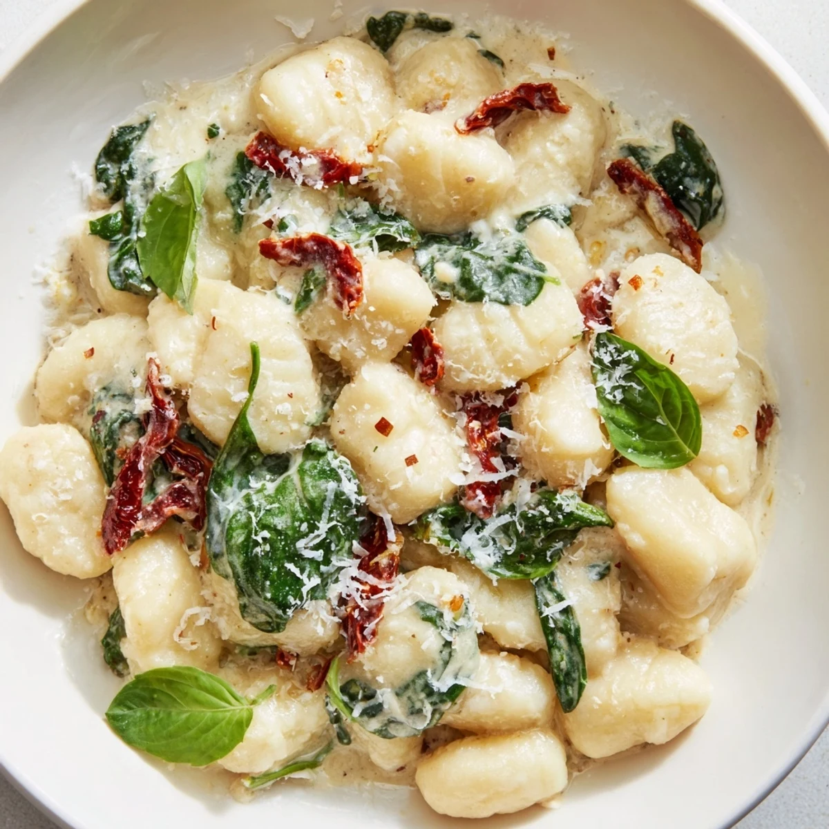 Tender potato gnocchi coated in a delicious, creamy sauce, this easy Creamy Tuscan Gnocchi is delightful.