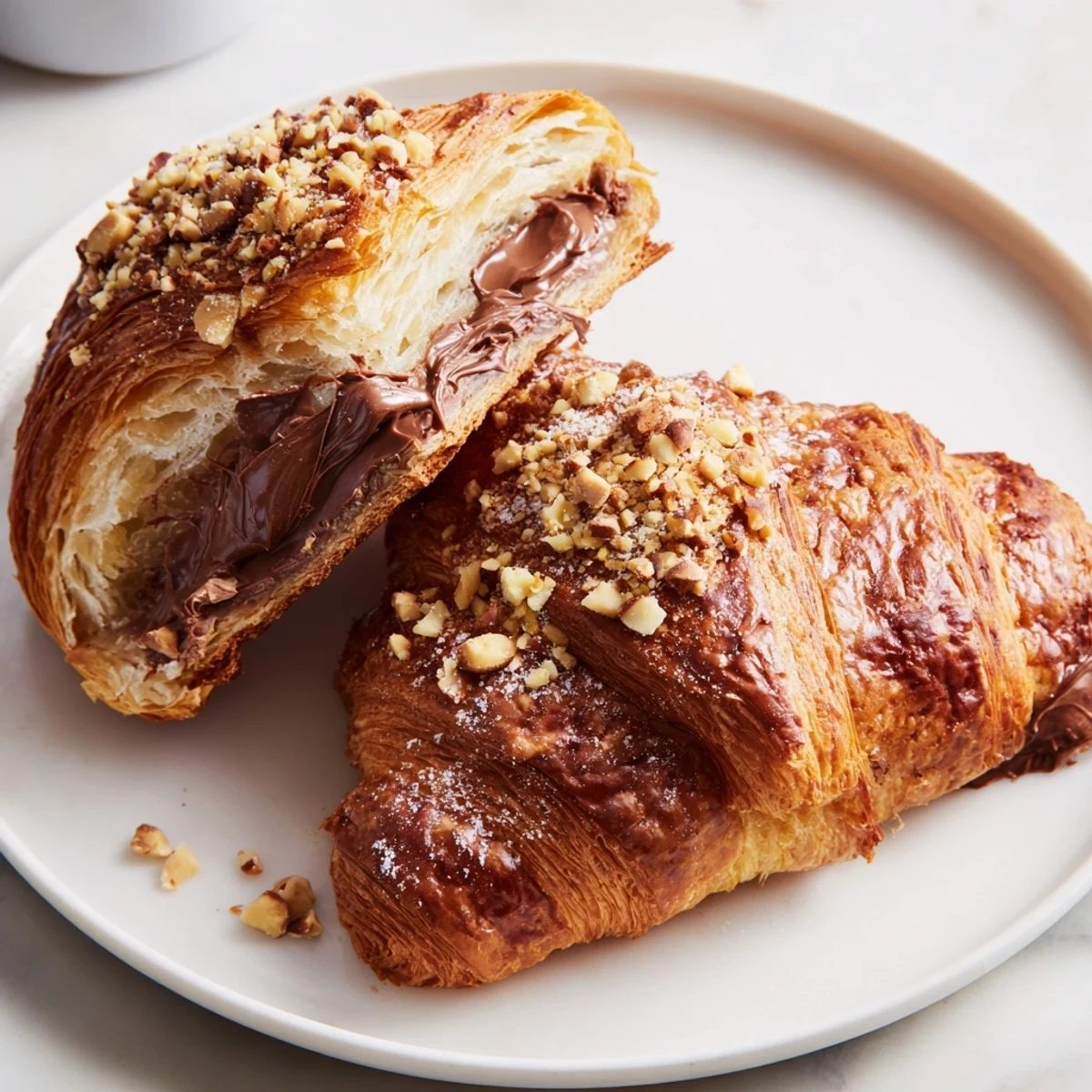 Crispy, golden-brown 3-Ingredient Nutella Croissants, a delightful treat made in the air fryer, perfect for brunch.