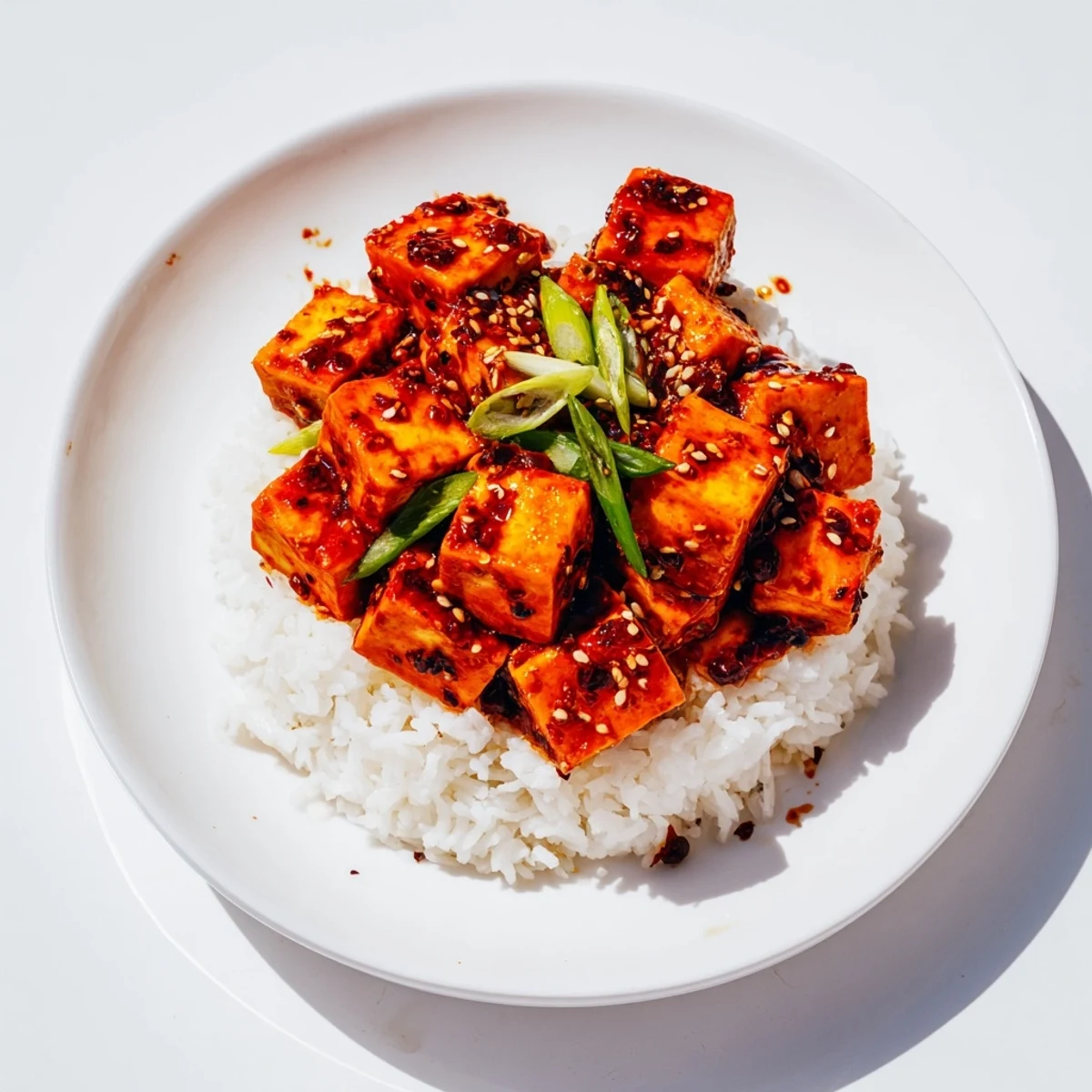Savory and spicy Mapo Tofu, featuring soft tofu and a rich chili bean sauce.
