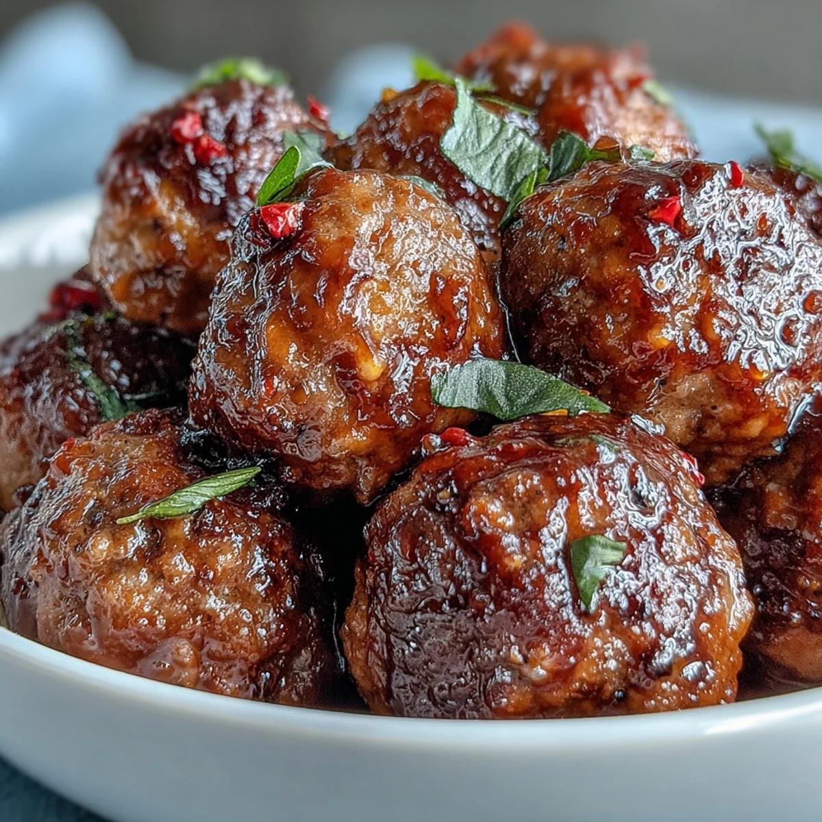 Ready to eat Slow Cooker Peach Glazed Meatballs piled high with a spoon, ideal over steamed rice for a hearty main dish.