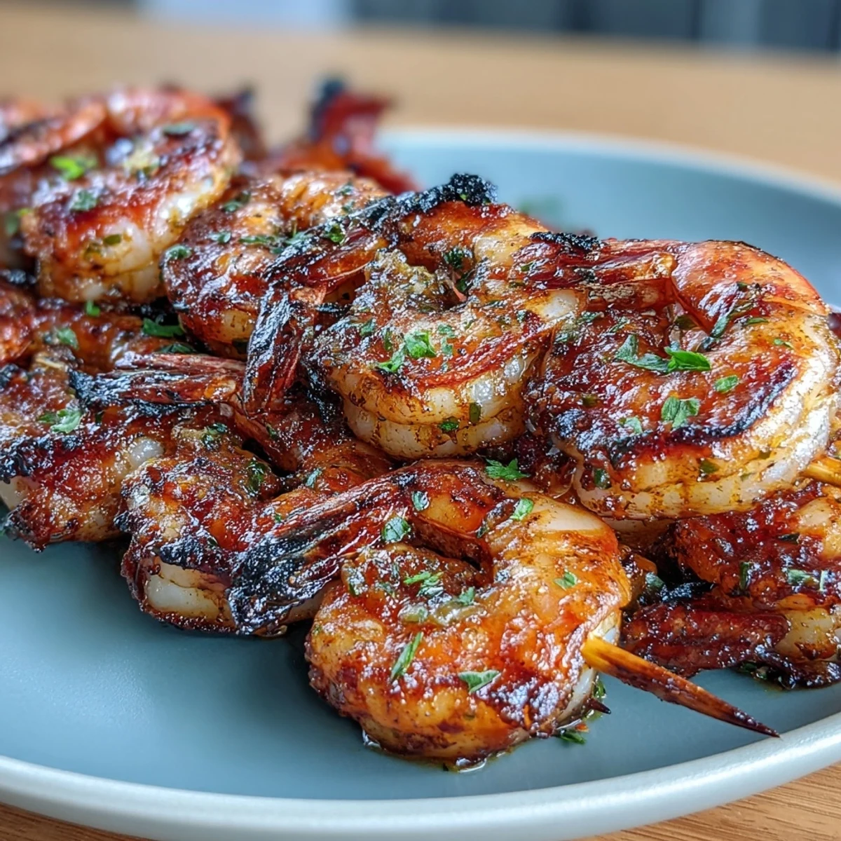 Grilled jerk seasoning shrimp skewers with vibrant spices, served over fragrant coconut rice and garnished with fresh lime wedges.