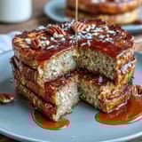 High-protein banana bread baked oats with sliced bananas and walnuts on top, perfect for a nourishing breakfast.