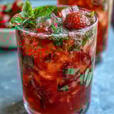 Sparkling Strawberry Basil Mocktail, perfectly muddled with fresh herbs for a refreshing drink.