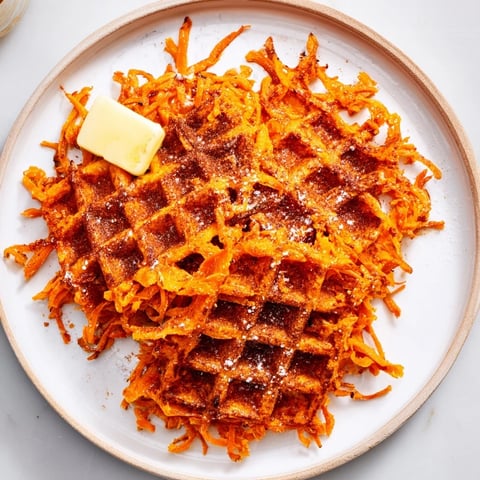 Golden-brown sweet potato waffles, perfectly crisp and ready to enjoy with your favorite toppings.
