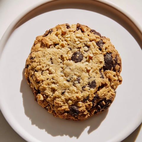 Golden-brown chewy protein chocolate chip cookies, fresh from the oven, with melting chocolate chips.