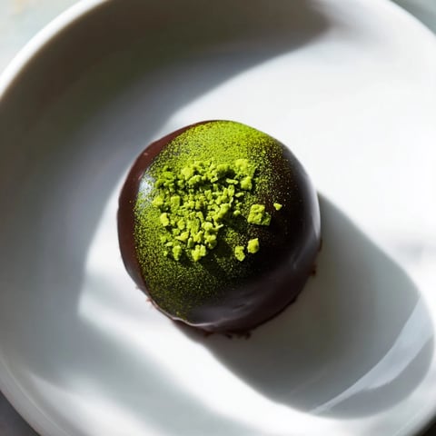 Matcha Dark Chocolate Peppermint Truffles, covered in vibrant green matcha and sprinkled with crushed candy.