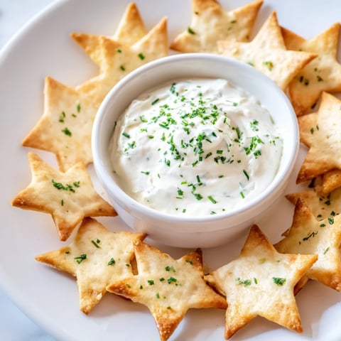 Golden, star-shaped Holiday Crackers served on a platter, ready to be dipped into the creamy center.