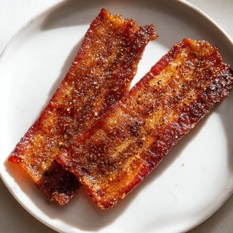 Snoop Dogg Billionaire Bacon: Crispy, caramelized bacon glistening with spiced brown sugar, perfect for brunch.