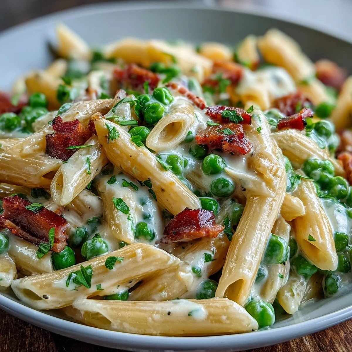 Creamy leek, pea, and ham pasta in a rich, velvety sauce with tender pasta and savory ham.  