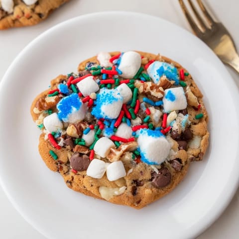 Chewy Loaded Rocky Road Hanukkah Christmas Cookies with marshmallows, nuts, and festive colors.  