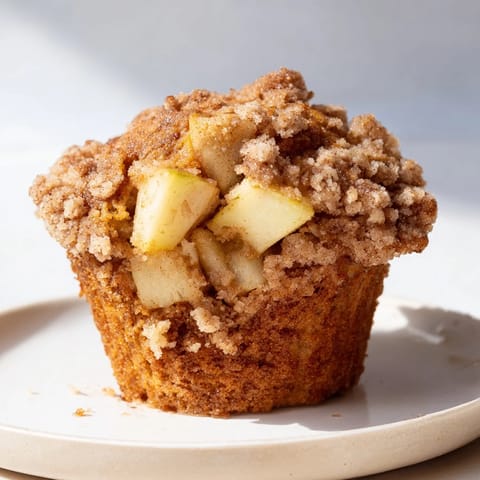 A close-up of tender, spiced cinnamon apple muffins, perfect for a tasty treat.