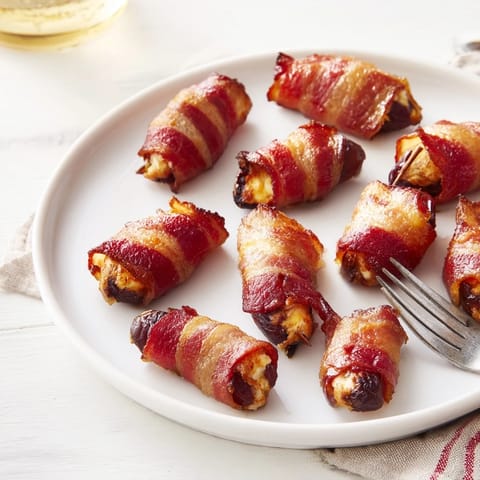 Golden brown bacon-wrapped dates, the Mediterranean appetizer, filled with goat cheese's tang.