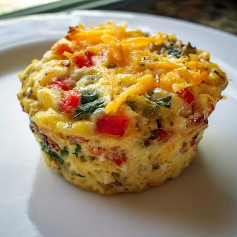 Vibrant image of Easy Christmas Morning Egg Muffins with colorful veggies ready to be served warm.
