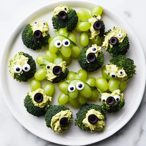 Vibrant Attaque dExtraterrestres Snacks Verts platter with crunchy green veggies, dips, and fun olive eyes.